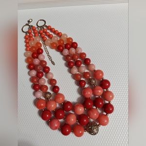 Vintage VCLM TM Gold/Multi-Strand Berry Berry Peach Bauble Statement Necklace